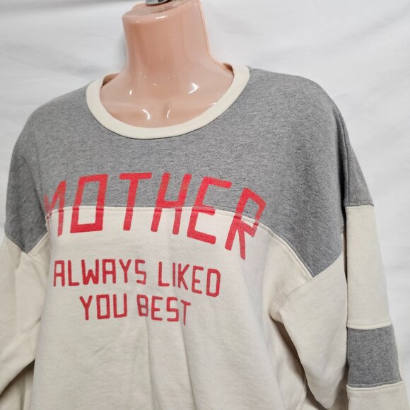MOTHER The Champ Cotton Pullover Sweatshirt Women Size L Cream/Gray - Picture 6 of 16